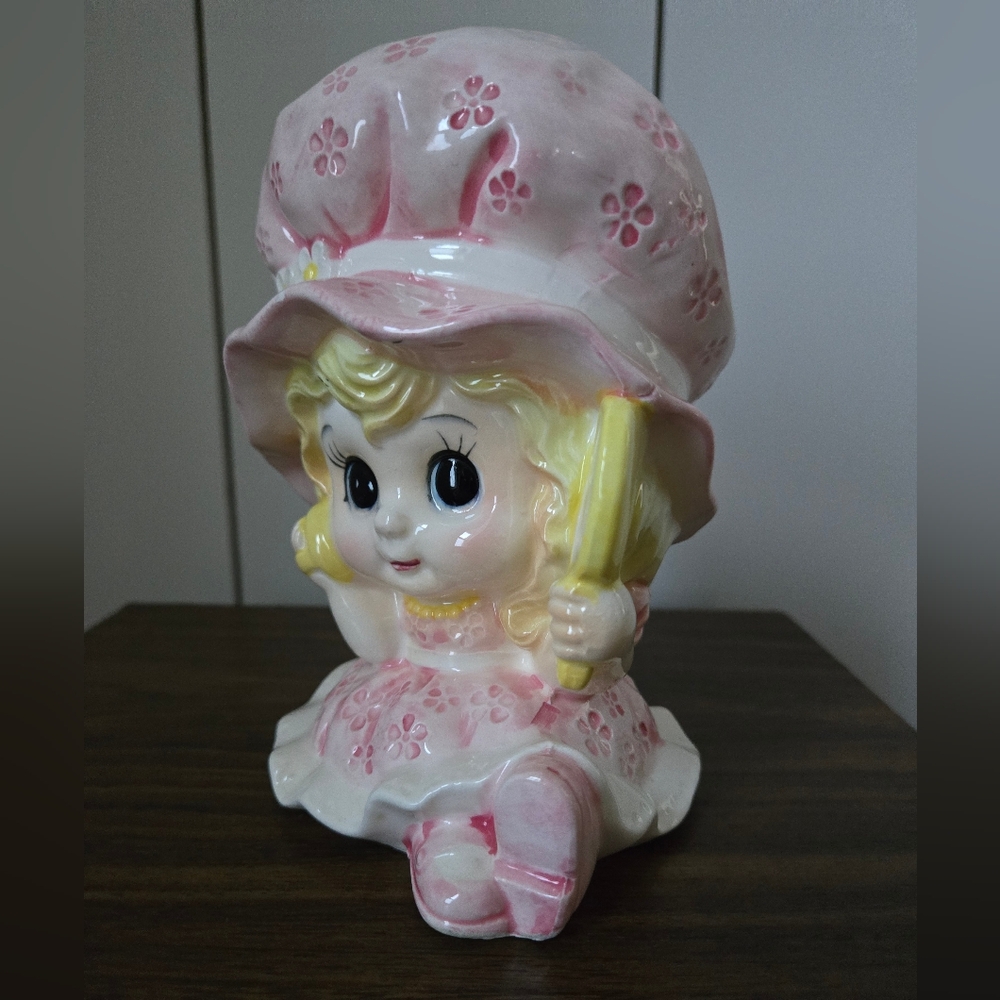 Relpo Pink Girl Umbrella Planter Vase Japan Vintage